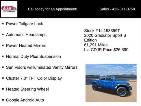 Certified 2020 Jeep Gladiator Sport w/ Quick Order Package 24S AWD/4WD image 31