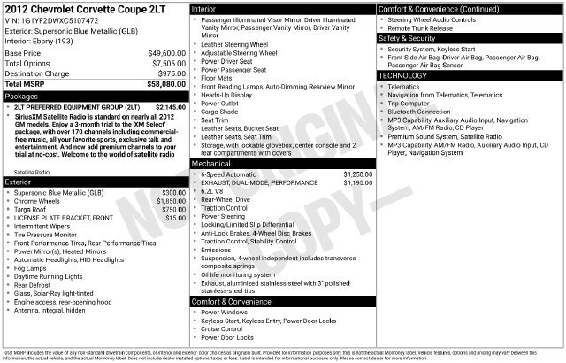 Used 2012 Chevrolet Corvette Coupe w/ 2LT Preferred Equipment Group RWD image 11