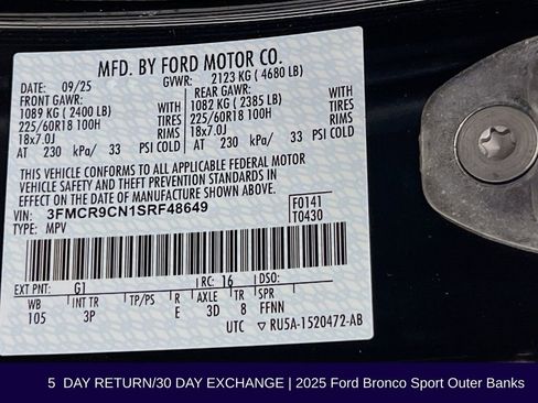 Used 2025 Ford Bronco Sport Outer Banks AWD/4WD image 36