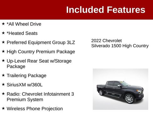 Used 2022 Chevrolet Silverado 1500 High Country w/ High Country Premium Package AWD/4WD image 3