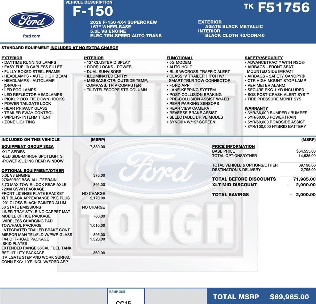 New 2026 Ford F150 XLT w/ Equipment Group 302A MID AWD/4WD image 2