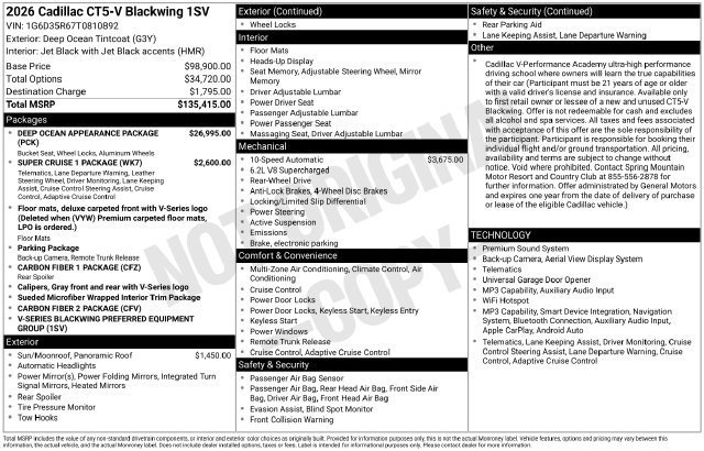 Used 2026 Cadillac CT5 V Blackwing w/ Deep Ocean Appearance Package RWD image 34