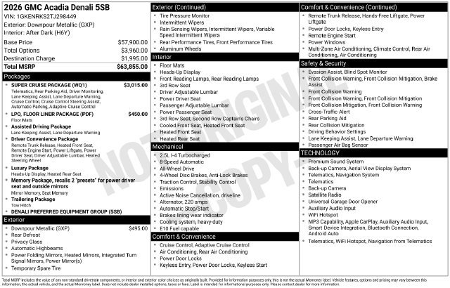 Used 2026 GMC Acadia Denali w/ Super Cruise Package AWD/4WD image 20