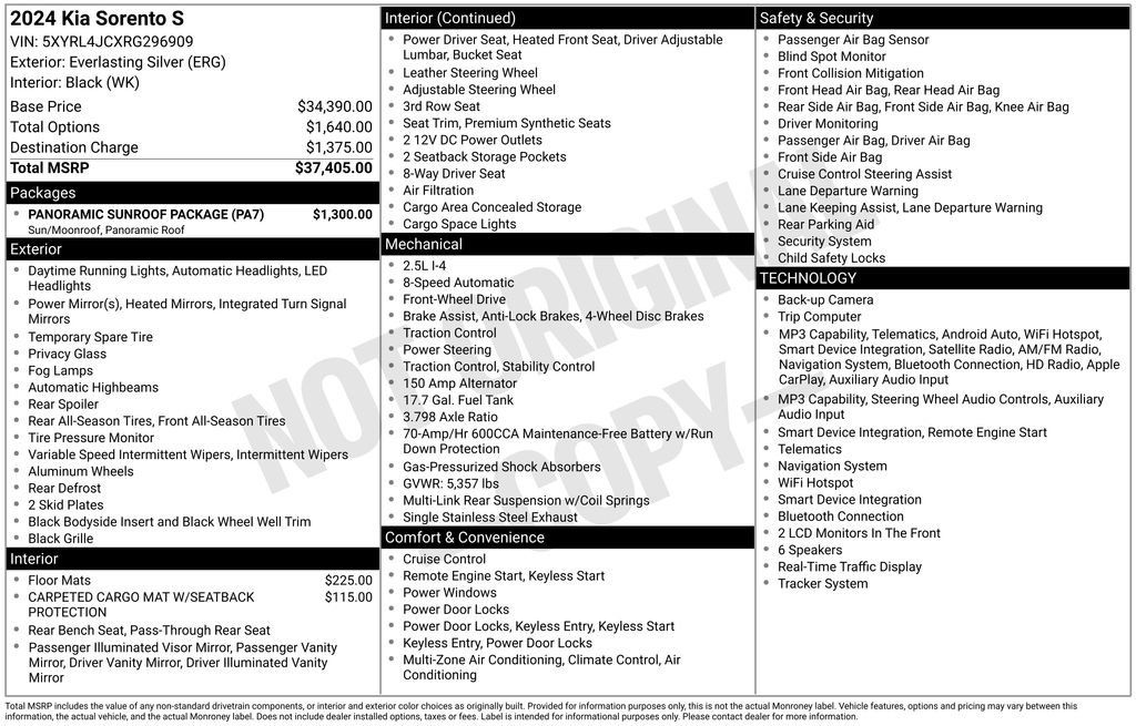 Certified 2024 Kia Sorento S w/ Panoramic Sunroof Package FWD image 29