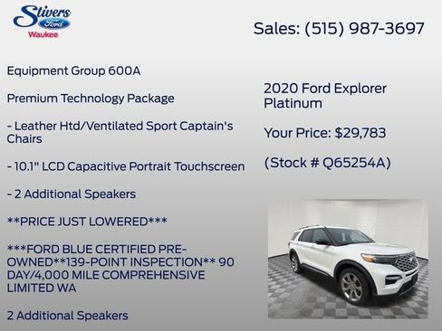 Used 2020 Ford Explorer Platinum w/ Premium Technology Package AWD/4WD image 8
