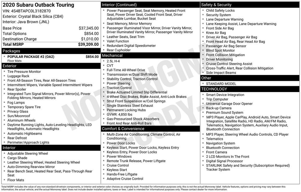 Used 2020 Subaru Outback Touring w/ Popular Package #2 AWD/4WD image 38