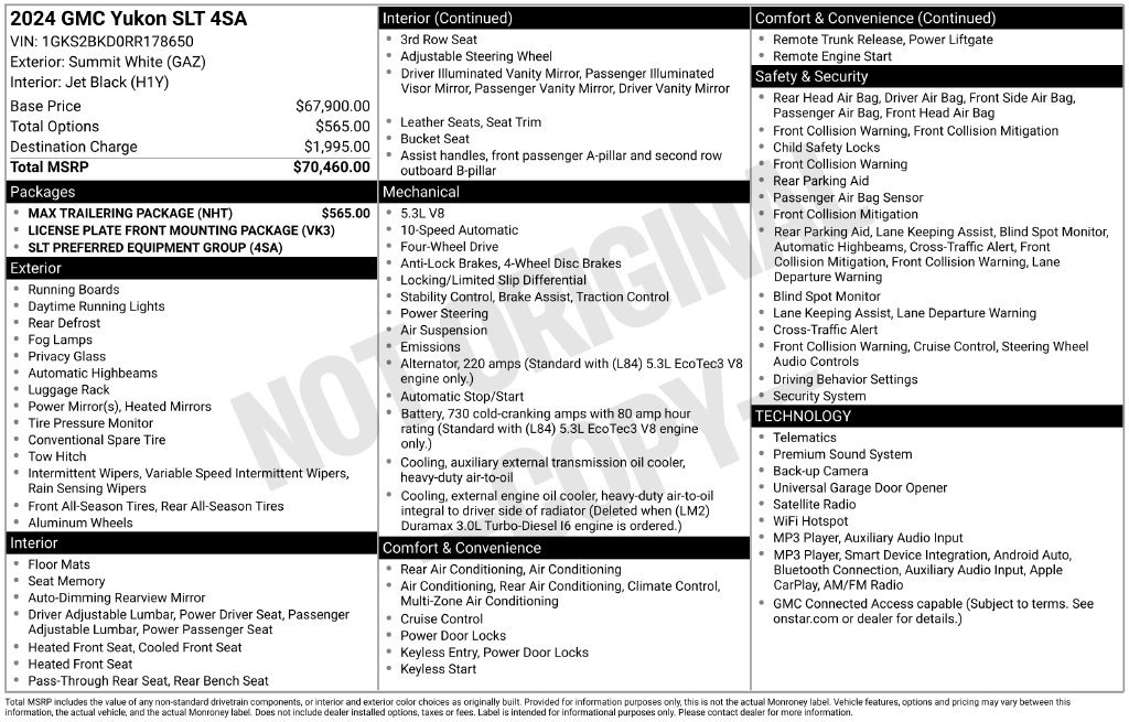 Used 2024 GMC Yukon SLT w/ Max Trailering Package AWD/4WD image 5