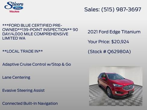Certified 2021 Ford Edge Titanium w/ Class II Trailer Tow Package AWD/4WD image 16