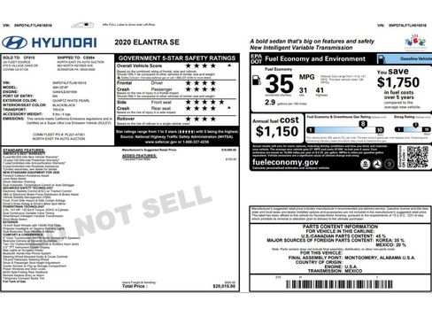 Used 2020 Hyundai Elantra SE w/ Cargo Package (C1) FWD image 2