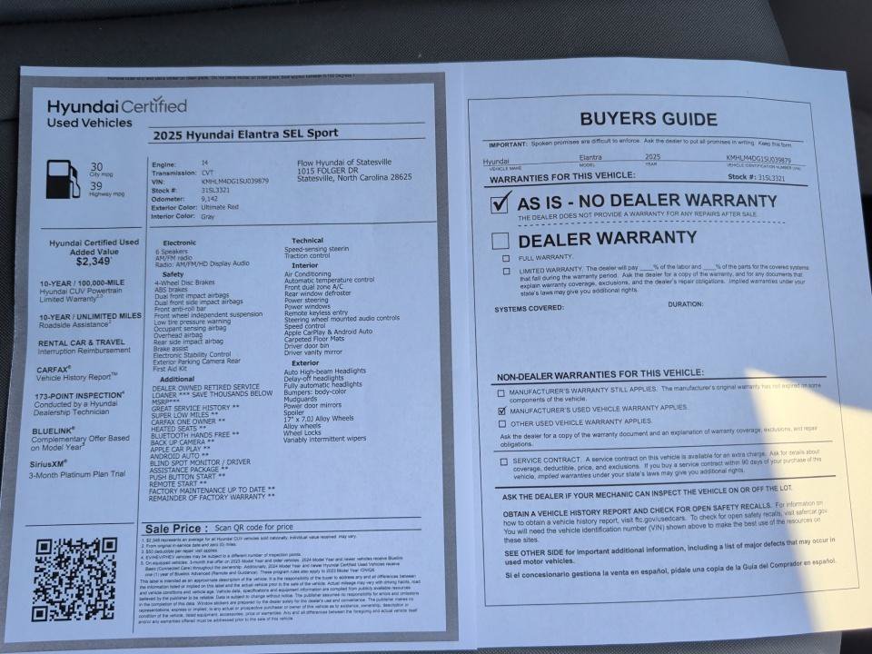 Certified 2025 Hyundai Elantra Sport FWD image 33