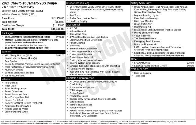 Used 2021 Chevrolet Camaro SS RWD image 35