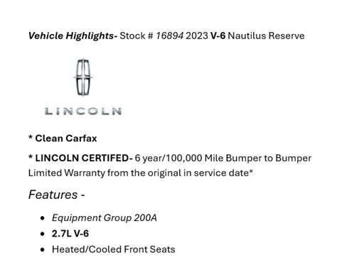 Certified 2023 Lincoln Nautilus Reserve image 3