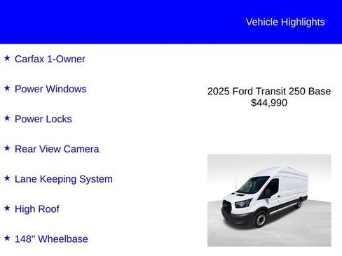 Used 2025 Ford Transit 250 148 High Roof Extended RWD image 2