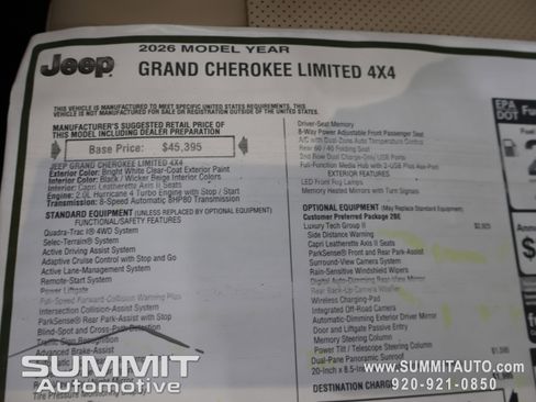 New 2026 Jeep Grand Cherokee Limited w/ Luxury Tech Group II AWD/4WD image 11
