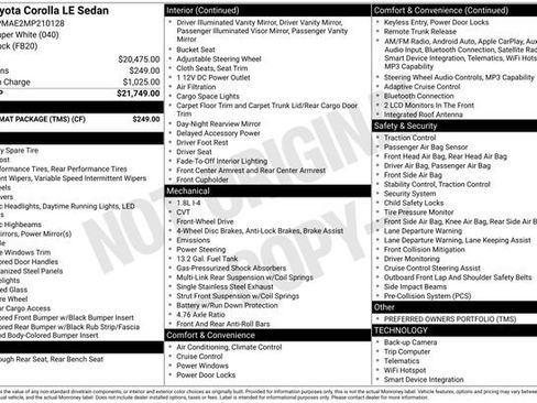 Used 2021 Toyota Corolla LE w/ Carpet Mat Package (TMS) FWD image 31