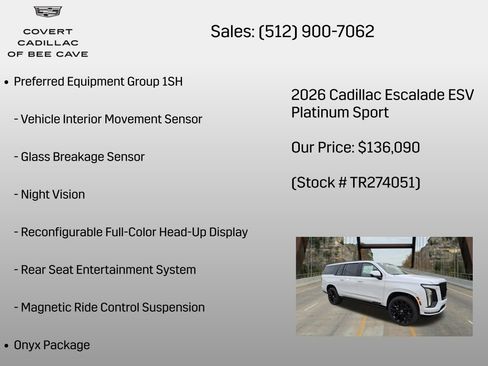 New 2026 Cadillac Escalade ESV Platinum Sport w/ LPO, ONYX Package AWD/4WD image 24