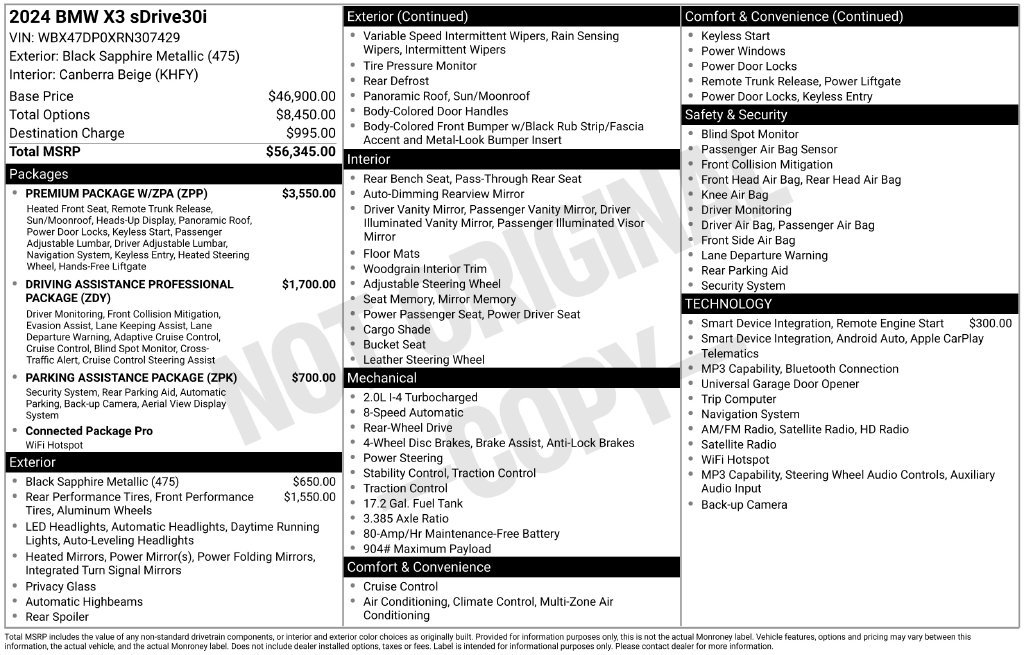 Used 2024 BMW X3 sDrive30i w/ Premium Package w/ZPA RWD image 10