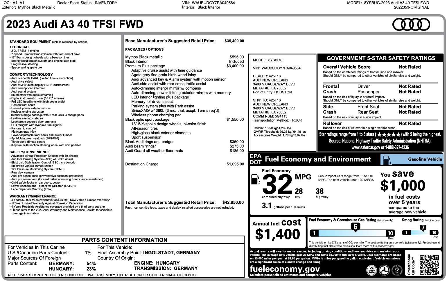 Used 2023 Audi A3 2.0T Premium Plus w/ Premium Plus Package FWD image 3