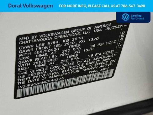 Certified 2022 Volkswagen Atlas SE w/ Panoramic Sunroof Package image 29