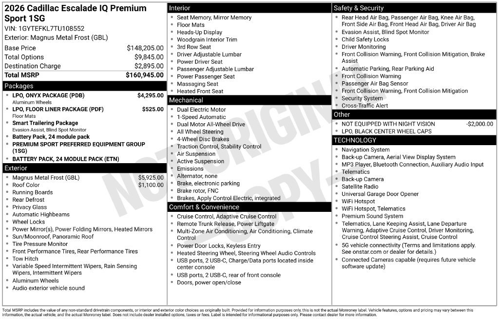 New 2026 Cadillac Escalade IQ Sport 2 w/ LPO, ONYX Package AWD/4WD image 10