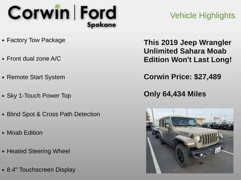 Used 2019 Jeep Wrangler Unlimited Sahara w/ Quick Order Package 24M Moab image 6
