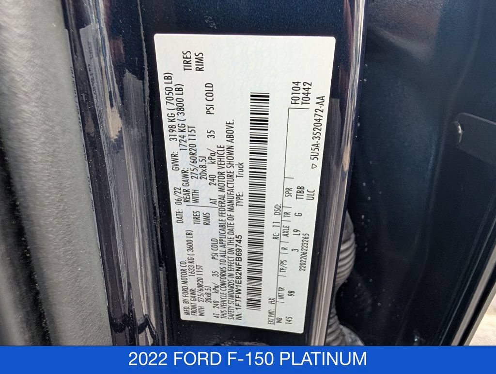 Used 2022 Ford F150 Platinum w/ Trailer Tow Package AWD/4WD image 36