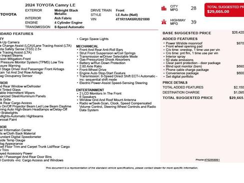 Used 2024 Toyota Camry LE w/ Convenience Package FWD image 3