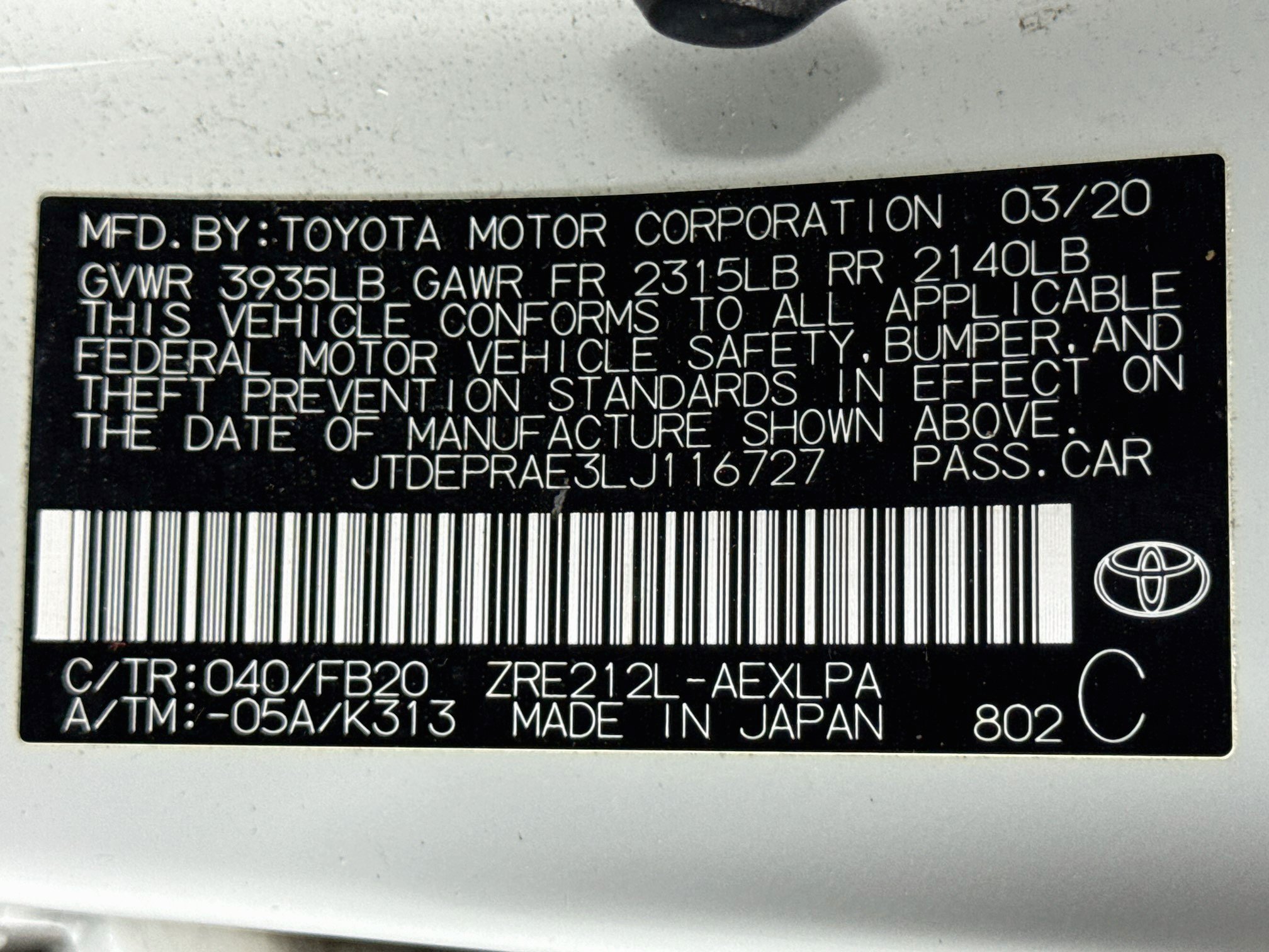 Certified 2020 Toyota Corolla LE w/ Carpet Mat Package (TMS) FWD image 30