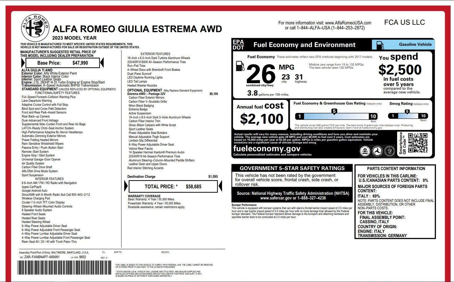 Used 2023 Alfa Romeo Giulia Estrema AWD/4WD image 25