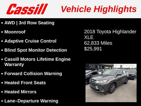 Used 2018 Toyota Highlander XLE AWD/4WD image 3
