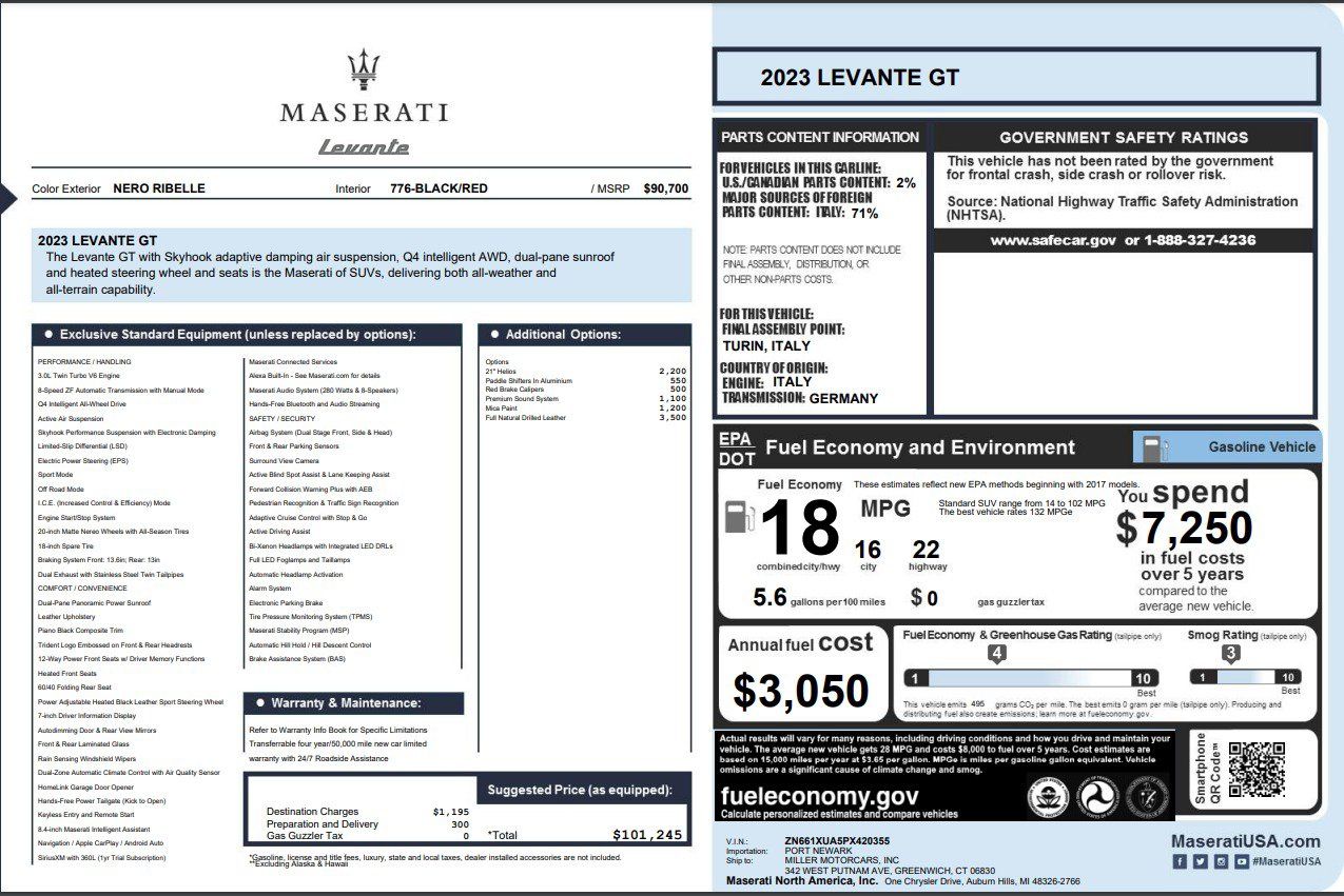 Certified 2023 Maserati Levante GT AWD/4WD image 1