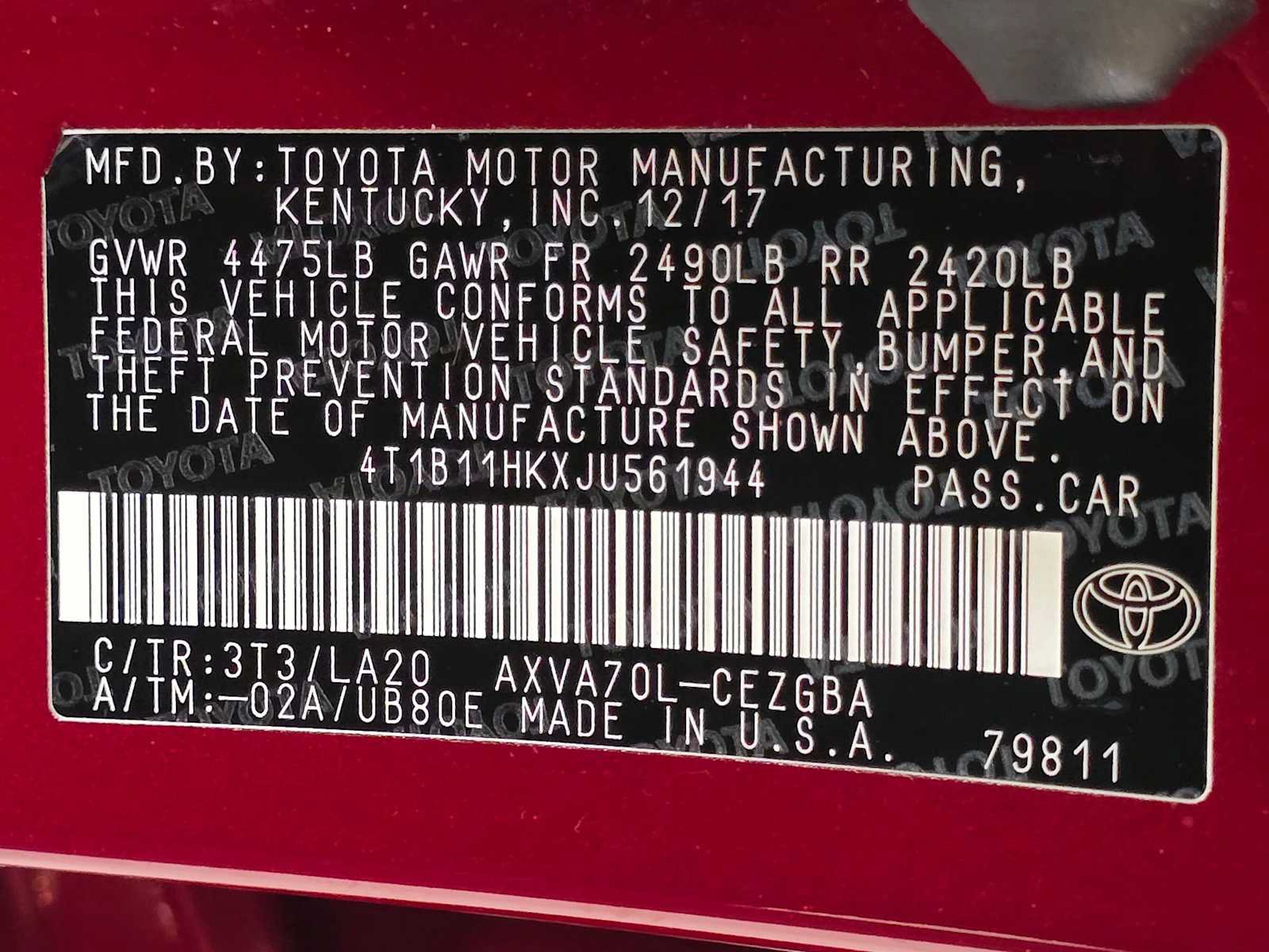 Used 2018 Toyota Camry XLE w/ Audio Package FWD image 33