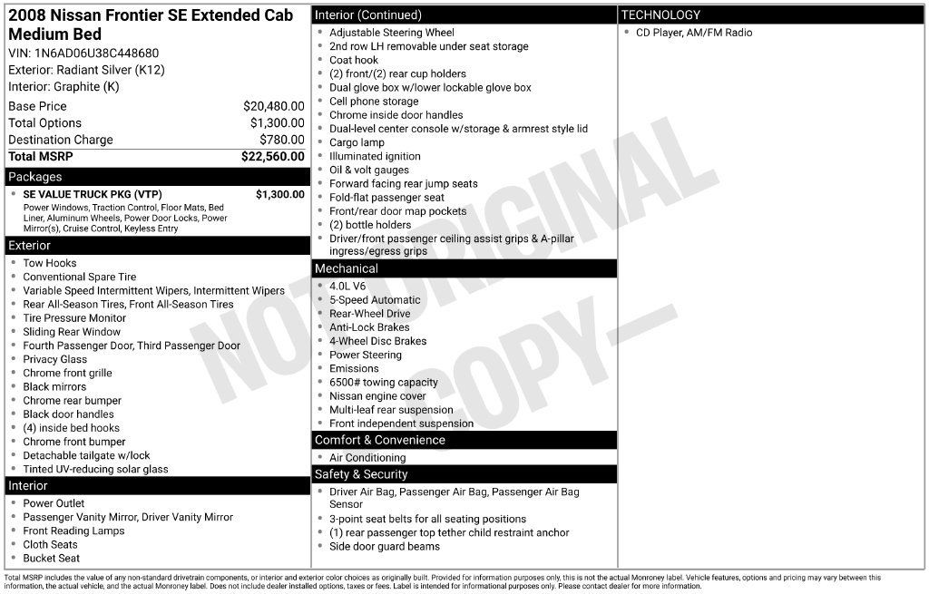 Used 2008 Nissan Frontier SE w/ SE Value Truck Pkg RWD image 14
