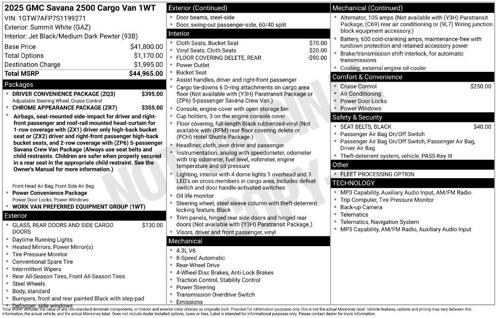 Used 2025 GMC Savana 2500 w/ Driver Convenience Package RWD image 5