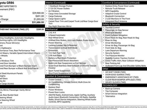 Used 2023 Toyota GR86 w/ ALL Weather Mat Package (TMS) image 30