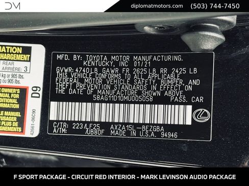 Used 2021 Lexus ES 250 F Sport w/ Accessory Package AWD/4WD image 50