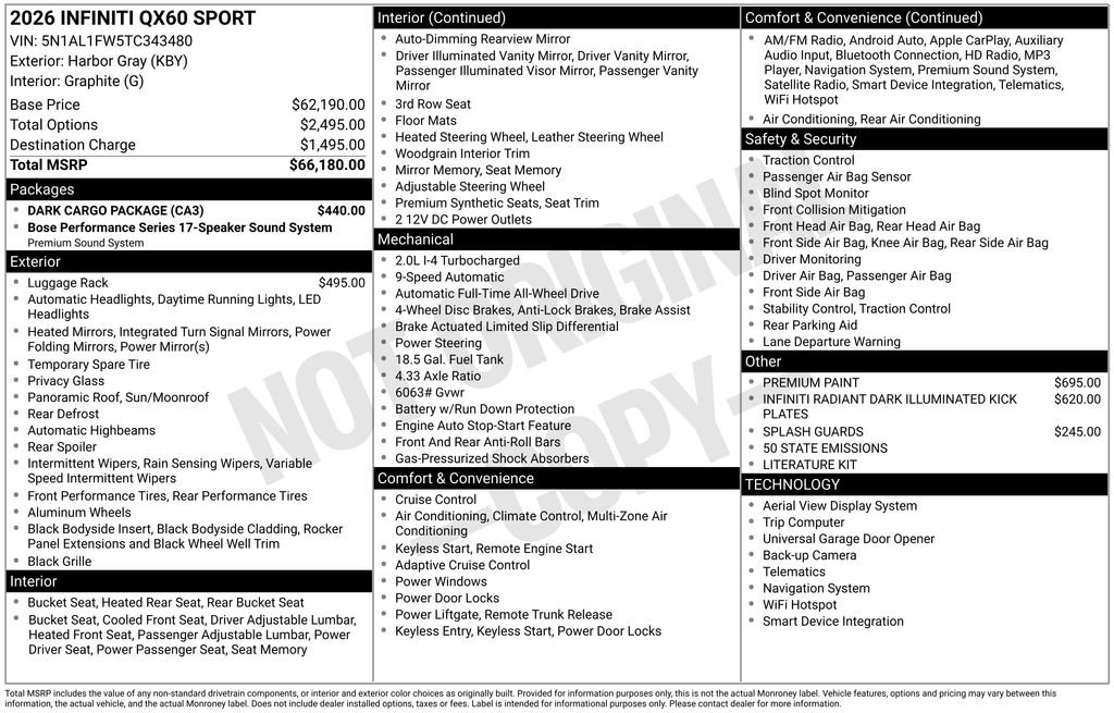Certified 2026 INFINITI QX60 Sport w/ Dark Cargo Package AWD/4WD image 3