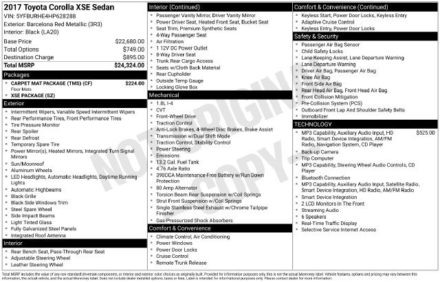 Used 2017 Toyota Corolla XSE w/ Carpet Mat Package (TMS) FWD image 30