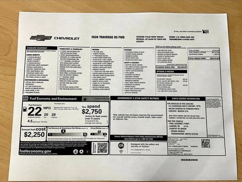 New 2026 Chevrolet Traverse RS w/ LPO, Floor Liner Package image 14