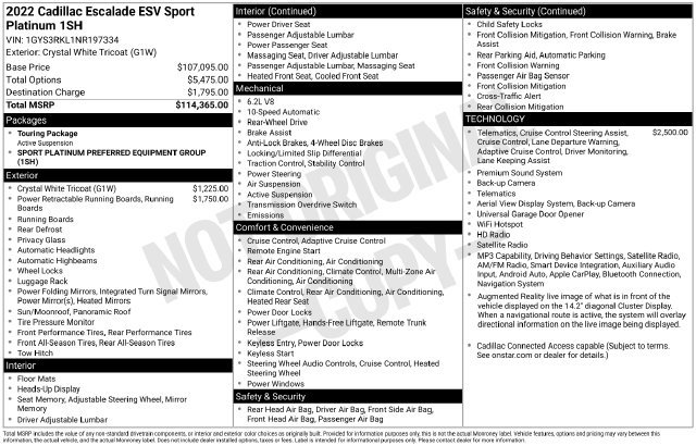 Certified 2022 Cadillac Escalade ESV Sport Platinum RWD image 35