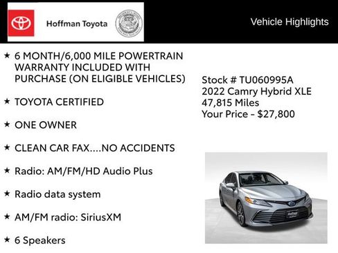 Used 2022 Toyota Camry XLE FWD image 8