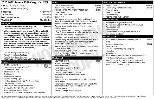 Used 2020 GMC Savana 2500 w/ Driver Convenience Package RWD image 20