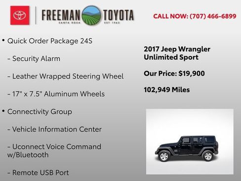 Used 2017 Jeep Wrangler Unlimited Sport w/ Quick Order Package 24S AWD/4WD image 9