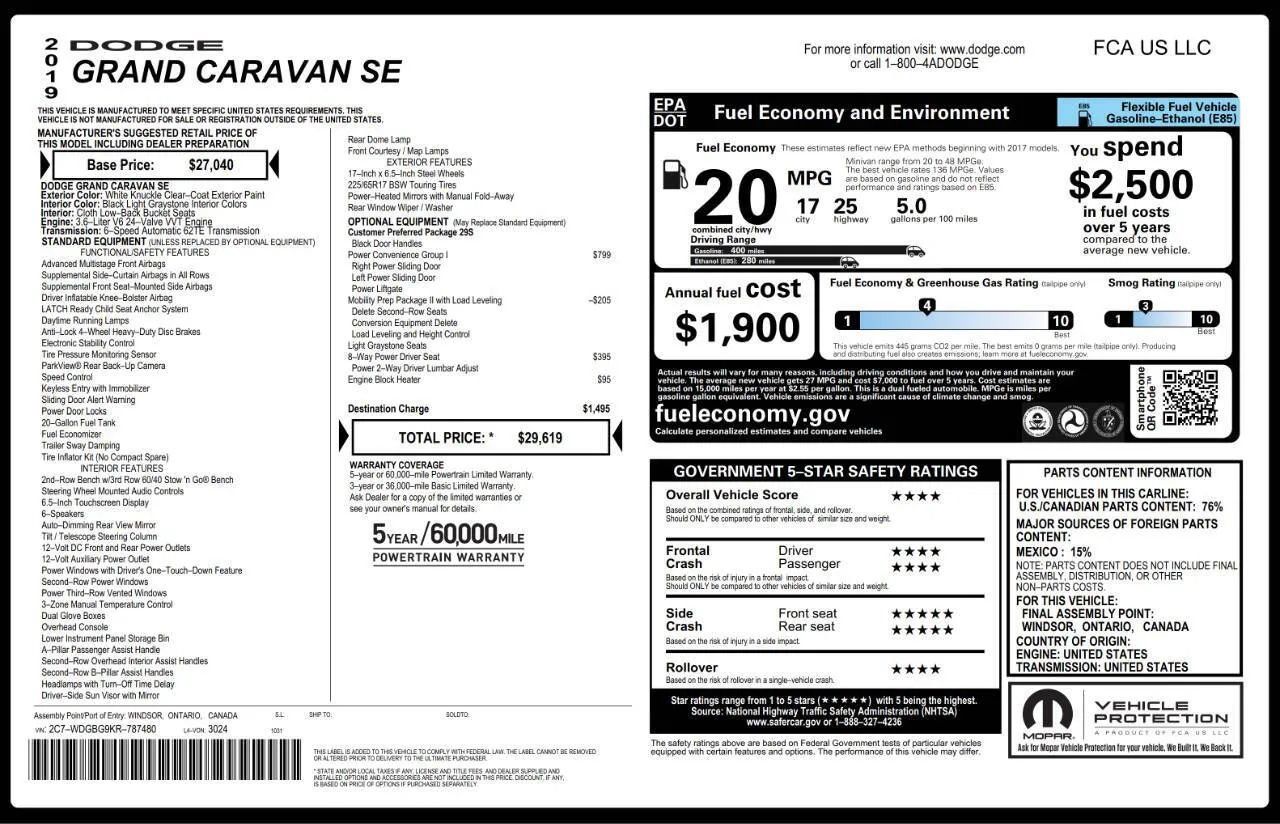 Used 2019 Dodge Grand Caravan SE w/ Power Convenience Group I FWD image 8
