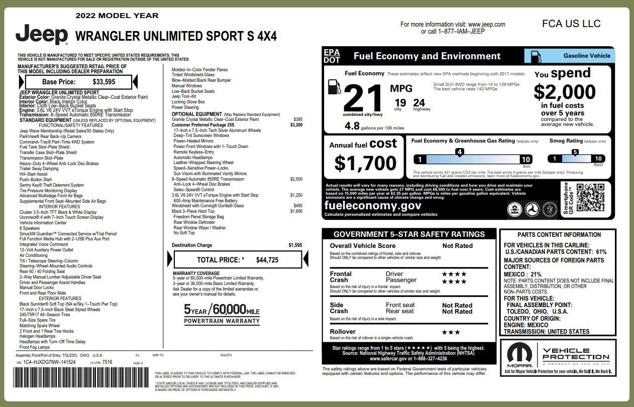 Used 2022 Jeep Wrangler Unlimited Sport AWD/4WD image 4