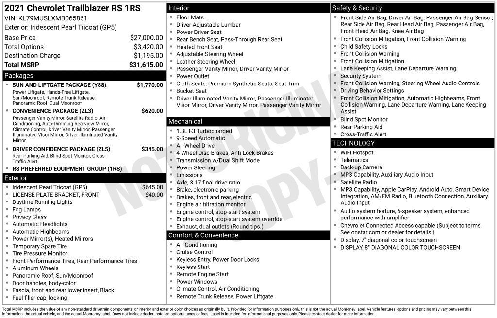 Used 2021 Chevrolet TrailBlazer RS w/ Sun and Liftgate Package AWD/4WD image 36
