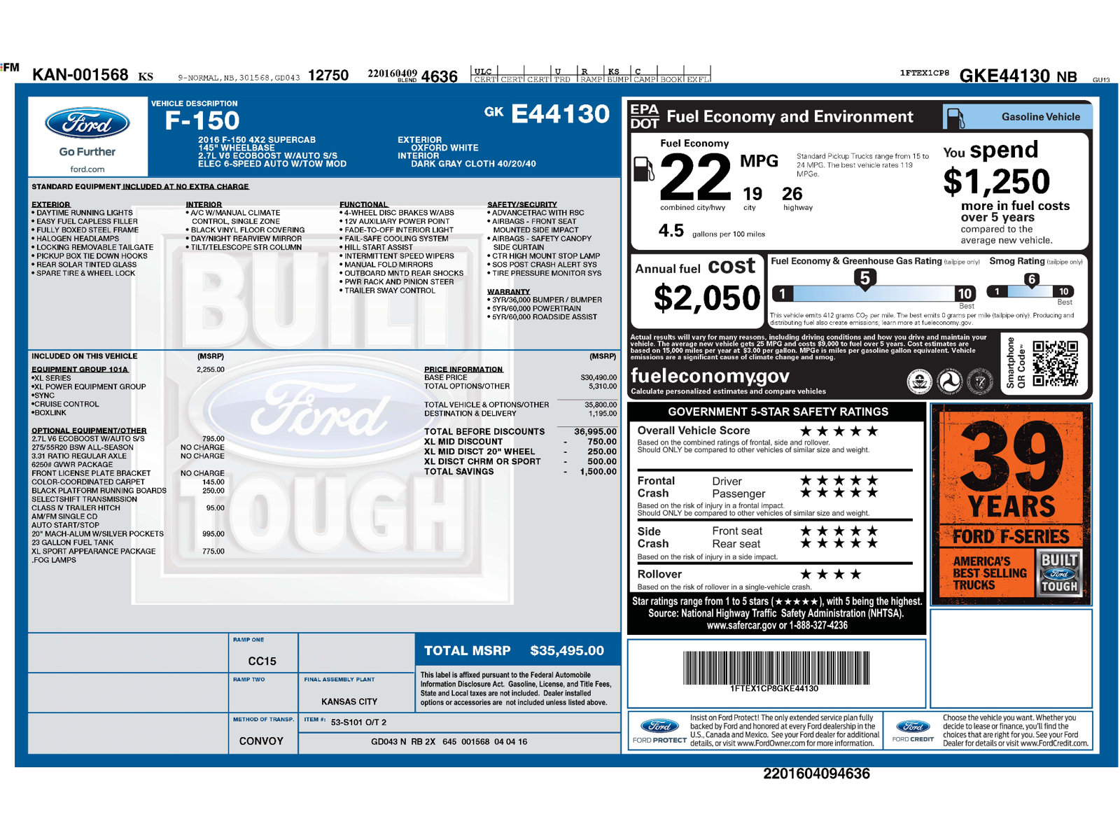 Used 2016 Ford F150 XL w/ Equipment Group 101A Mid RWD image 2