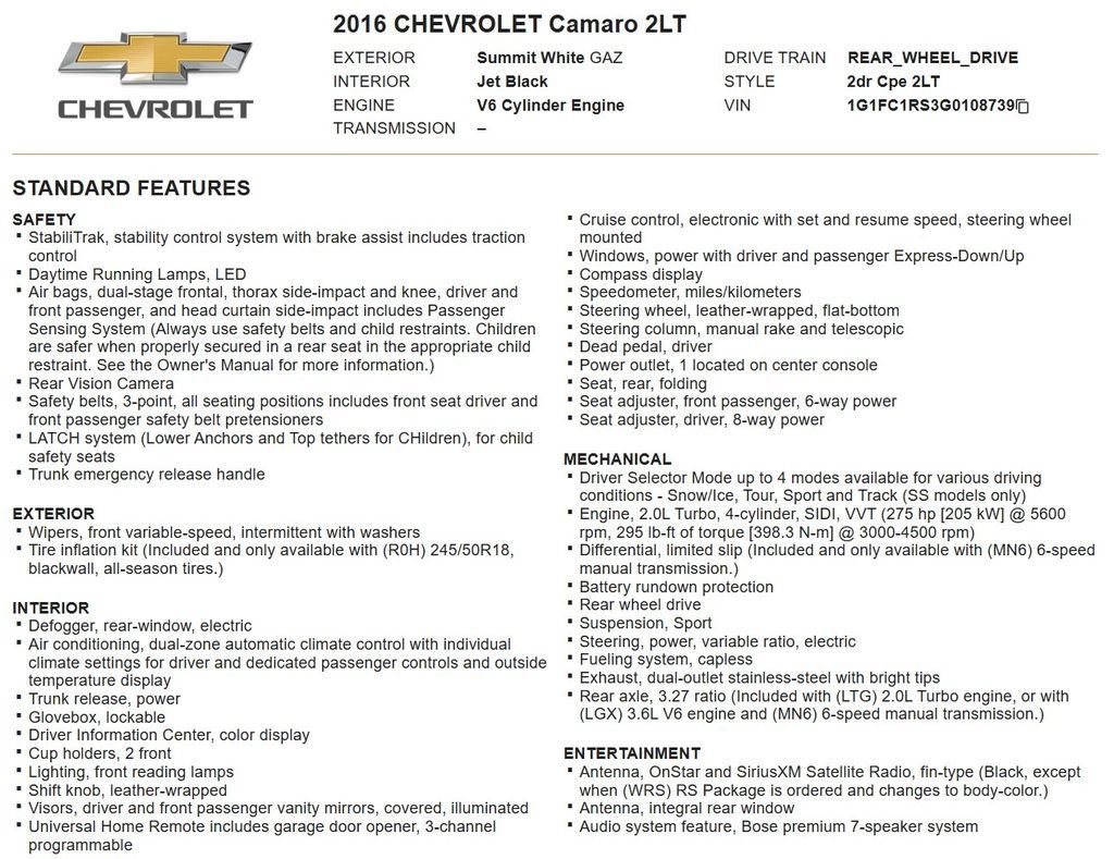 Used 2016 Chevrolet Camaro LT RWD image 16
