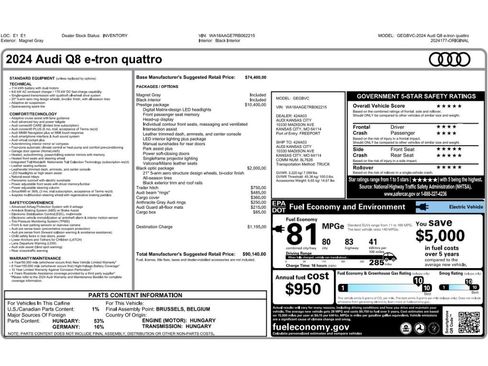 Used 2024 Audi Q8 e-tron Prestige w/ Prestige Package image 2