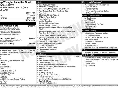 Used 2017 Jeep Wrangler Unlimited Sport w/ Quick Order Package 24S AWD/4WD image 5